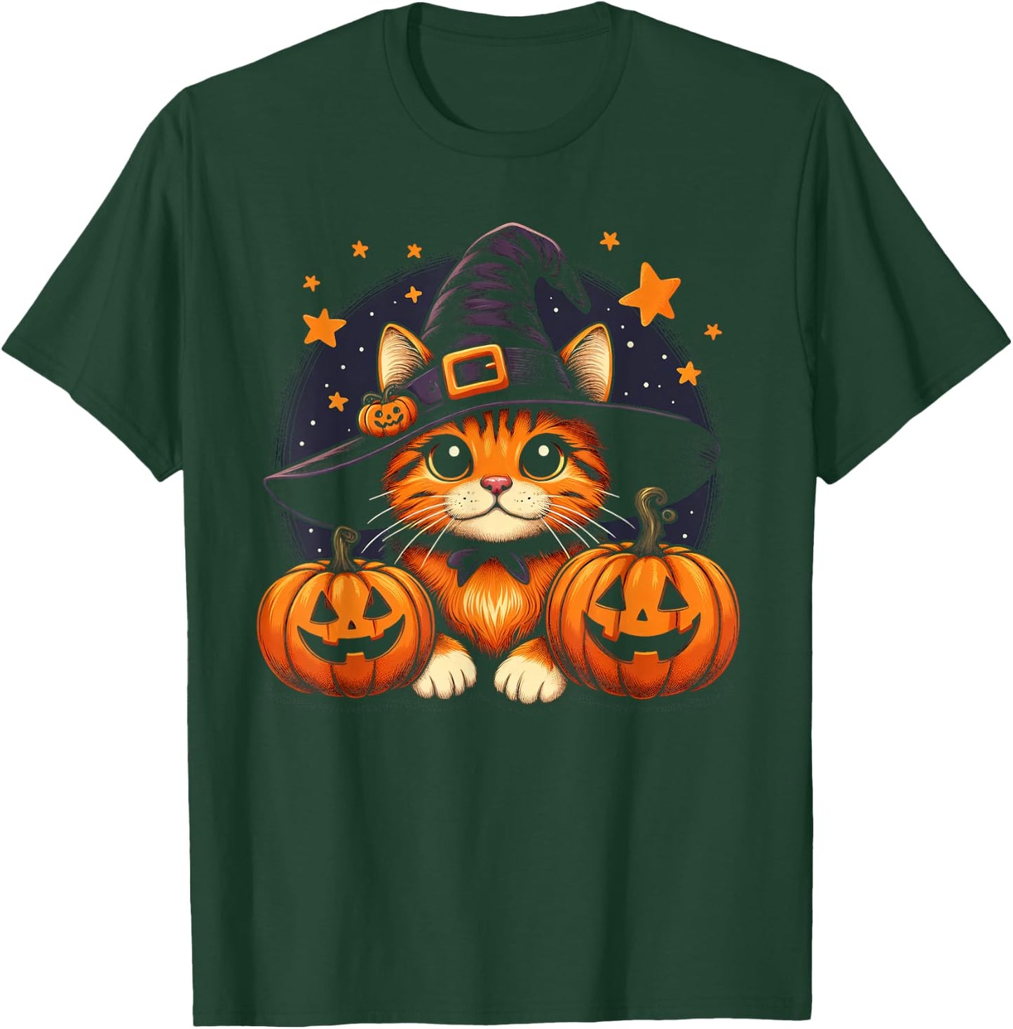Orange Tabby Cat Halloween Graphic Women Cat Lover T-Shirt - T-Shirt | Forest