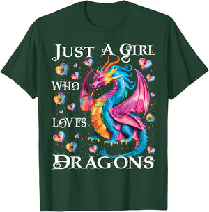 Cute Just A Girl Who Loves Dragons Women Girls T-Shirt - T-Shirt | Forest