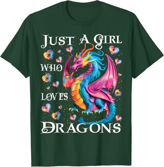 Cute Just A Girl Who Loves Dragons Women Girls T-Shirt - T-Shirt | Forest