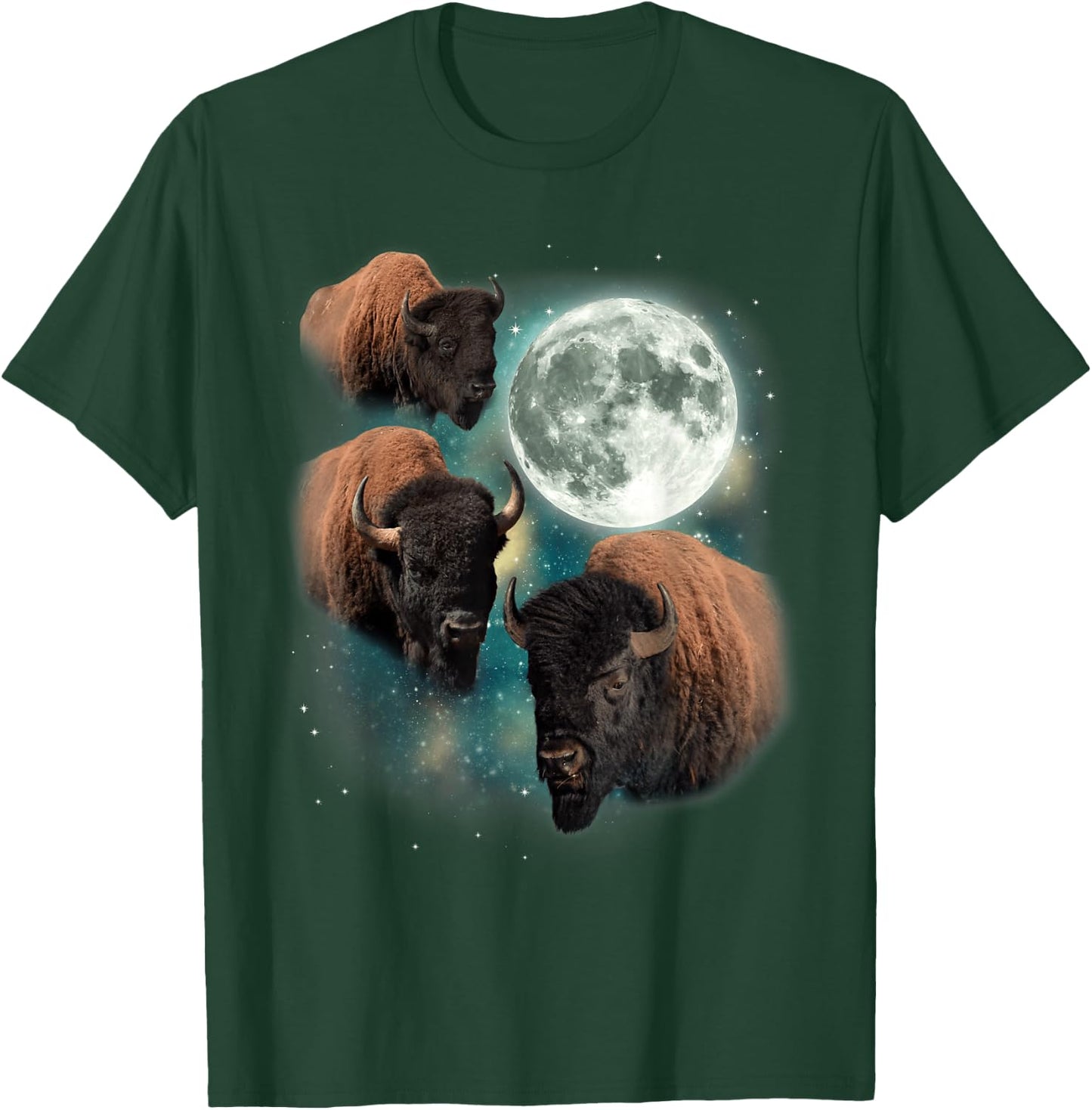 Three Buffalo Moon | 3 Bison Howling Funny Parody Buffalo T-Shirt - T-Shirt | Forest