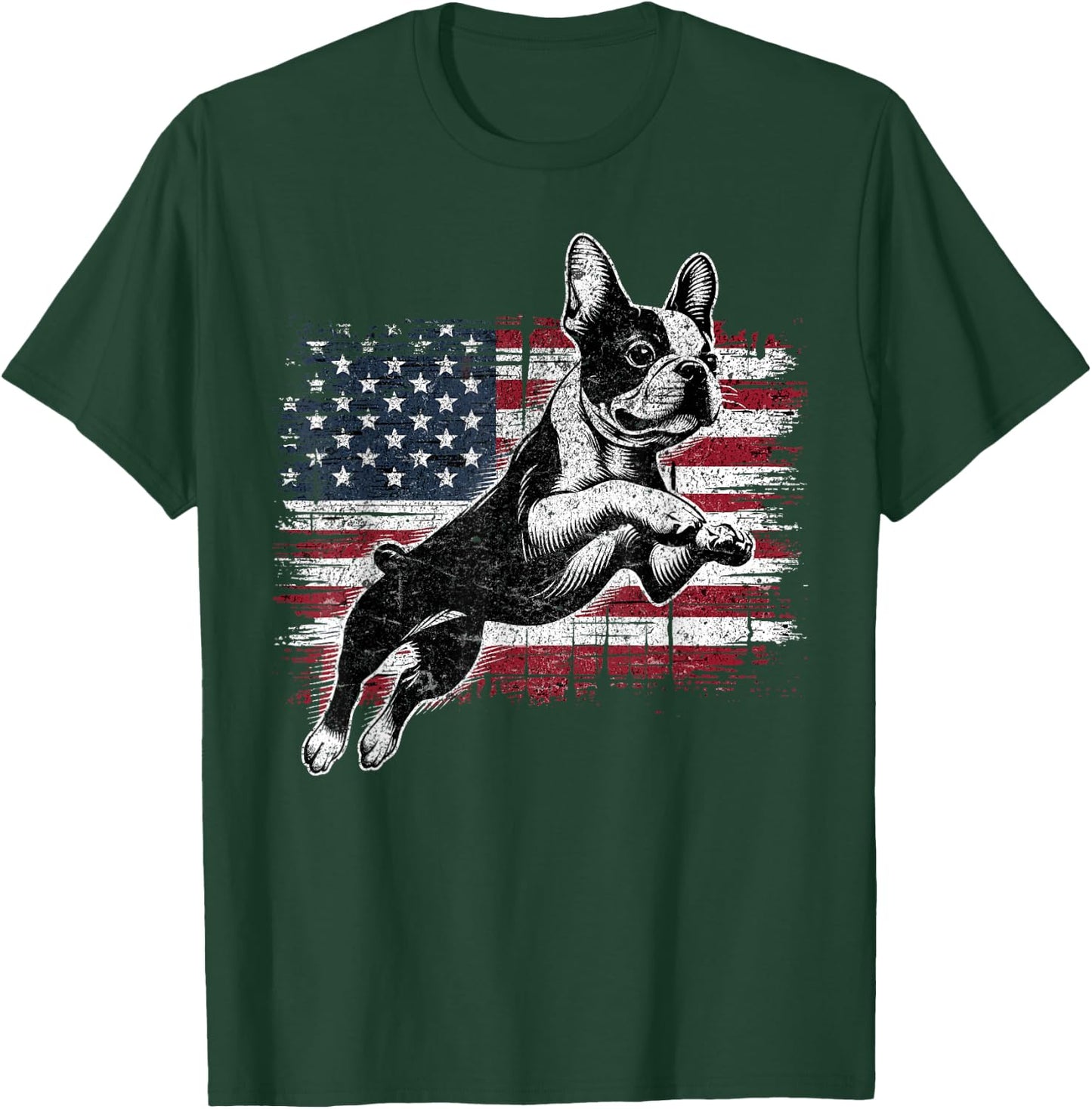 Boston Terrier Dog American Flag 4th of July Patriotic Puppy T-Shirt - T-Shirt | Forest