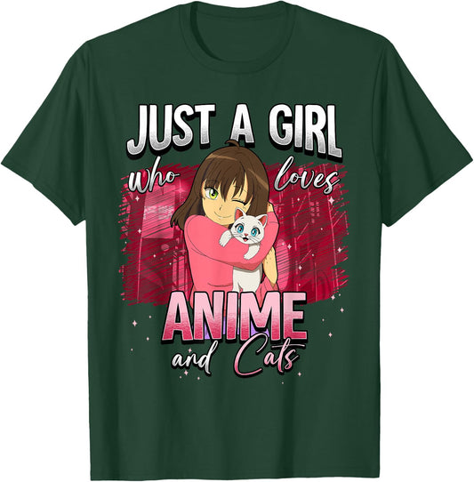 Just A Girl Who Loves Anime And Cats T-Shirt - T-Shirt | Forest