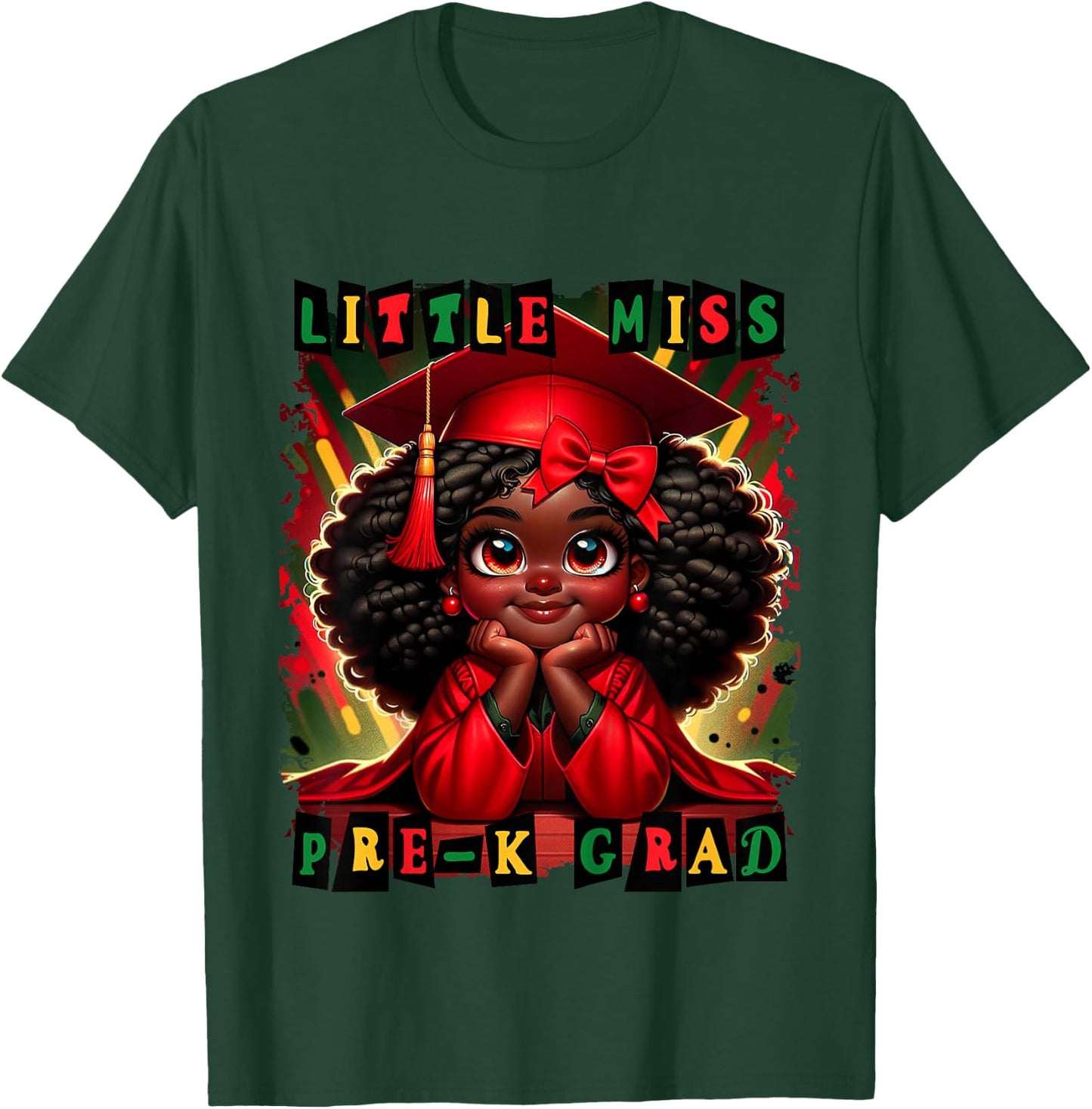 Little Miss Pre-K Grad 2026 Black Girl Preschool Graduation T-Shirt - T-Shirt | Forest