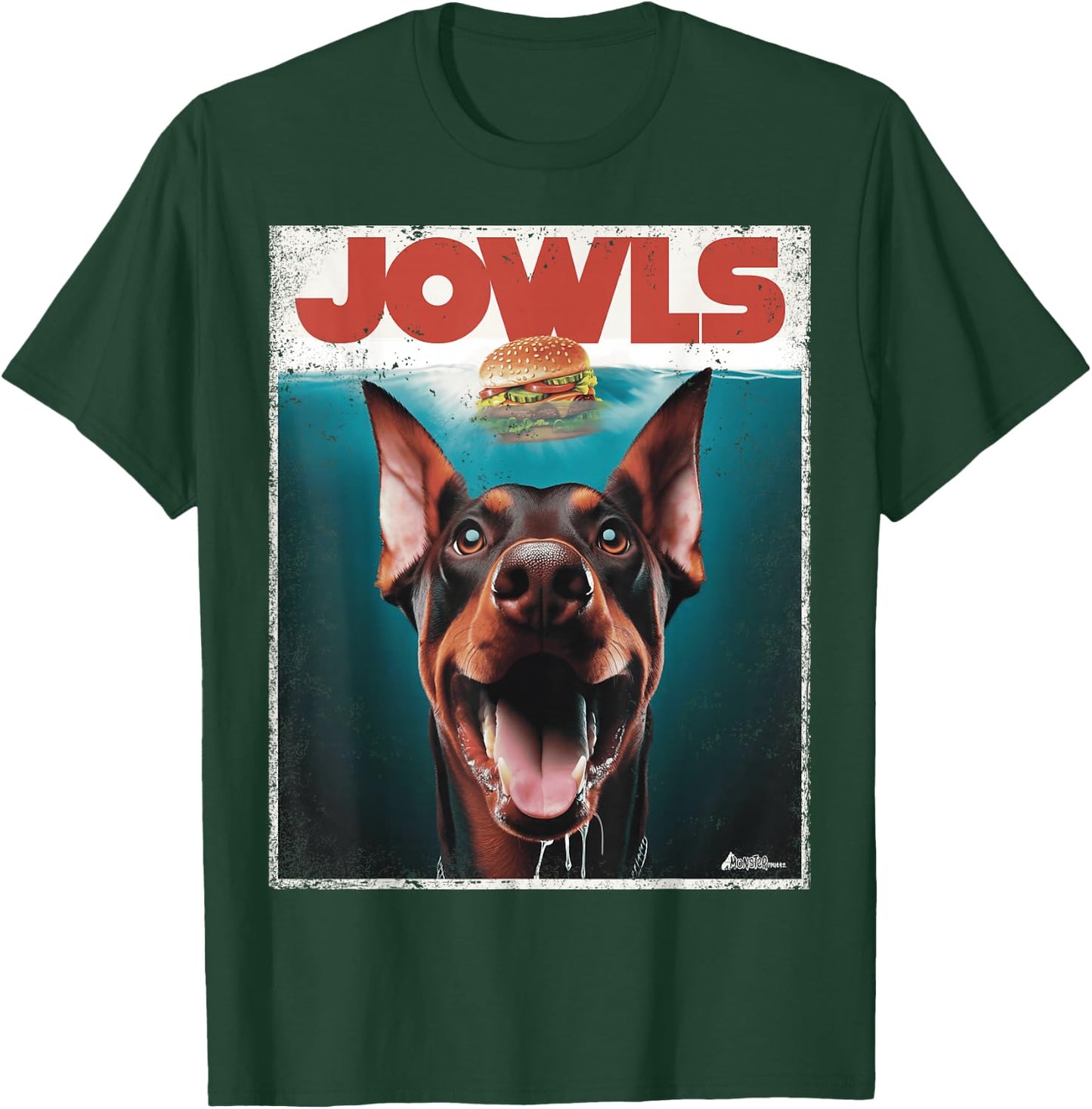 MonsterMuttz Funny Doberman Jowls Top Drooling Dobie Fur -Adults Black Small T-Shirt - T-Shirt | Forest