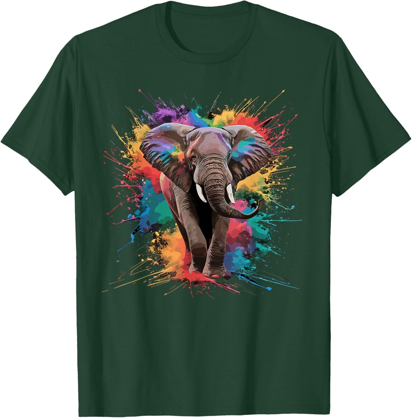 Colorful Paint Splash Elephant Art Graphic T-Shirt - T-Shirt | Forest