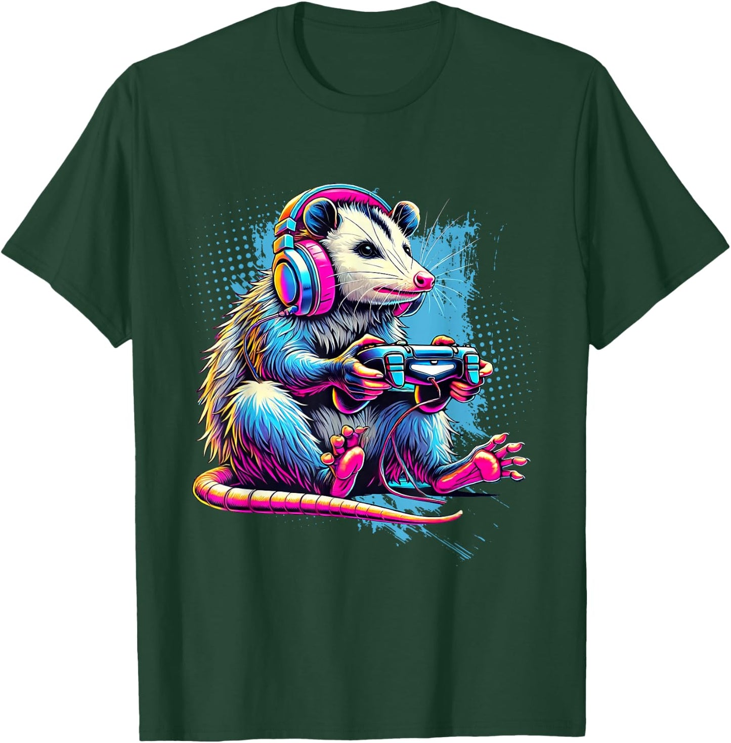 Funny Distressed Possum Gaming Retro Opossum Video Games T-Shirt - T-Shirt | Forest