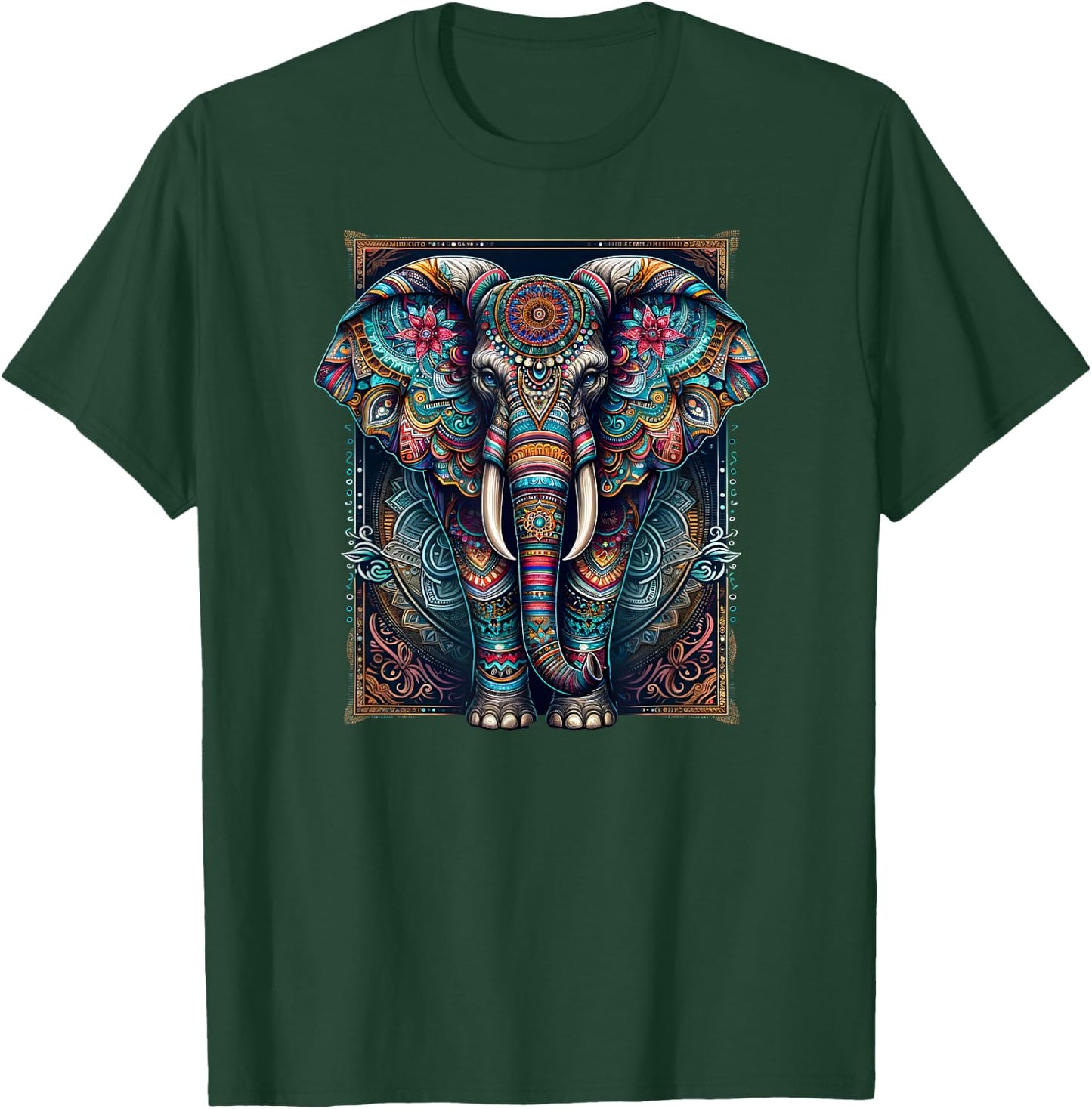Mandala Elephant Wisdom Indian Elephant Zen Yoga Mindfulness T-Shirt - T-Shirt | Forest
