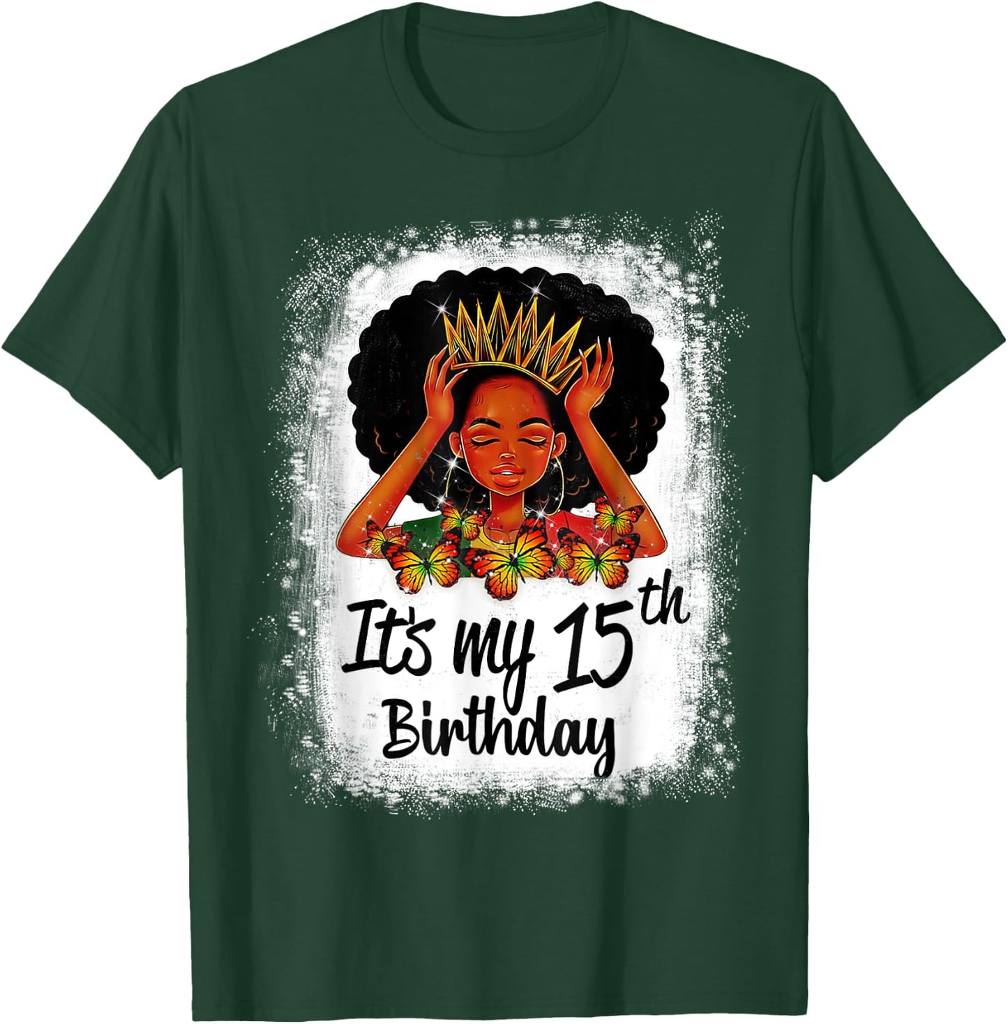 15 Years Old Black Melanin Women Girl It's My 15th Birthday T-Shirt - T-Shirt | Forest