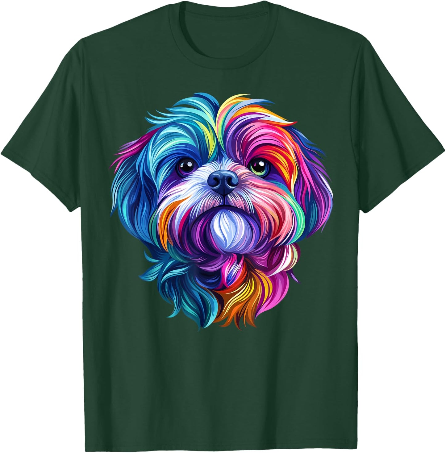 Colorful Shih Tzu Face Cute Puppy Dog Lover Men Women Black T-Shirt - T-Shirt | Forest