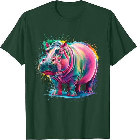 Hippo Men Woman Colorful Watercolor Hippo T-Shirt - T-Shirt | Forest