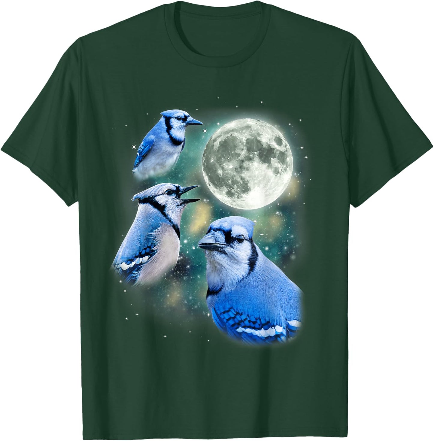 Three Blue Jay Moon Avian Wildlife Birdwatching Bird Lover T-Shirt - T-Shirt | Forest