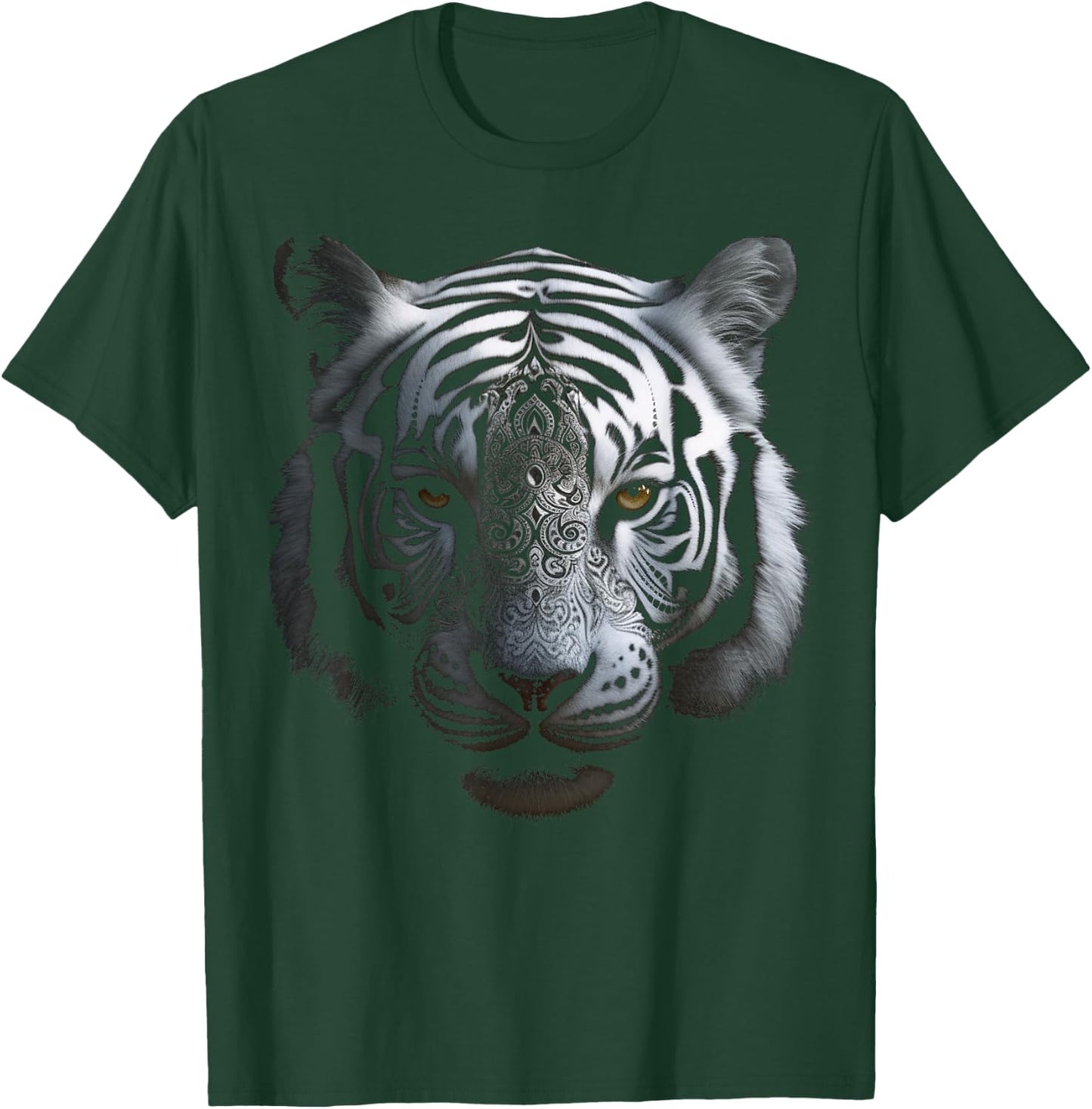White Tiger Artwork - Mandala Animal Art Tiger T-Shirt - T-Shirt | Forest