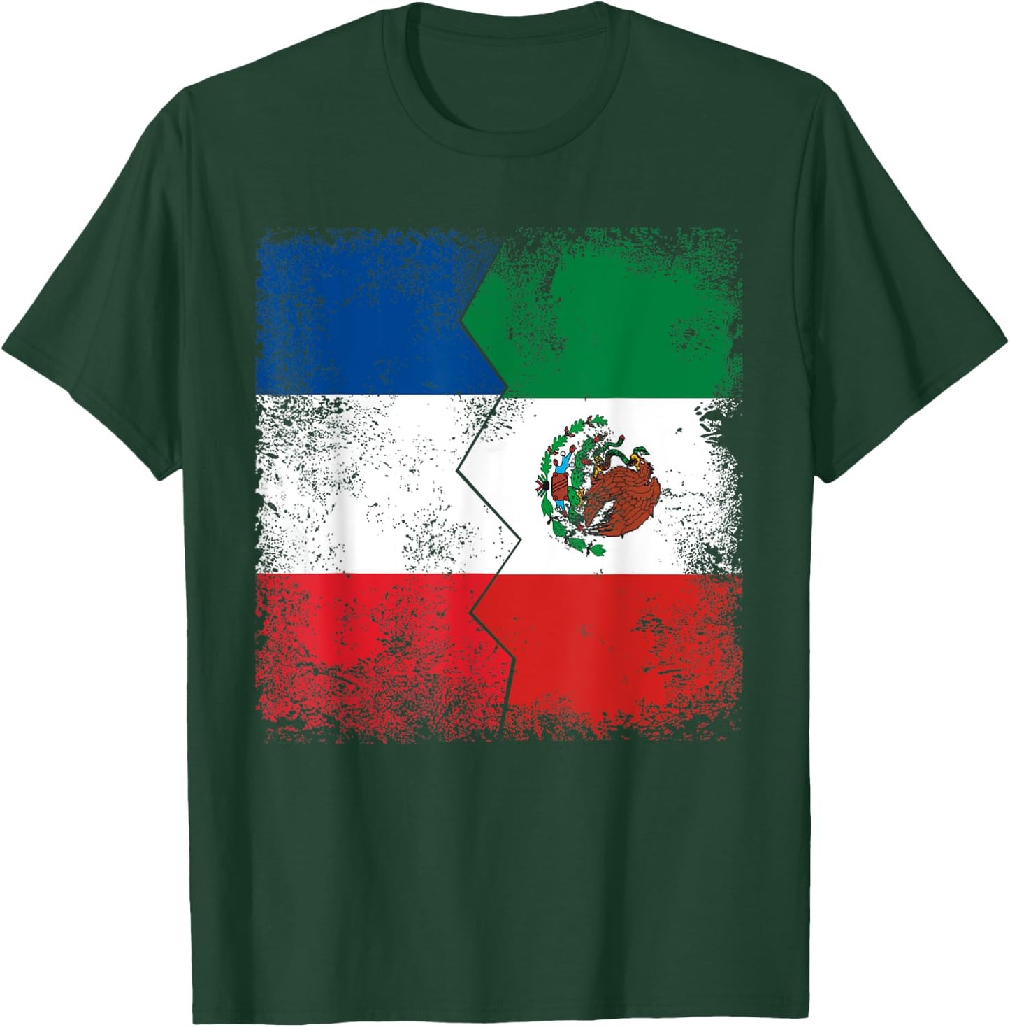 France Mexico Flags | Half Mexican French Roots Vintage T-Shirt - T-Shirt | Forest
