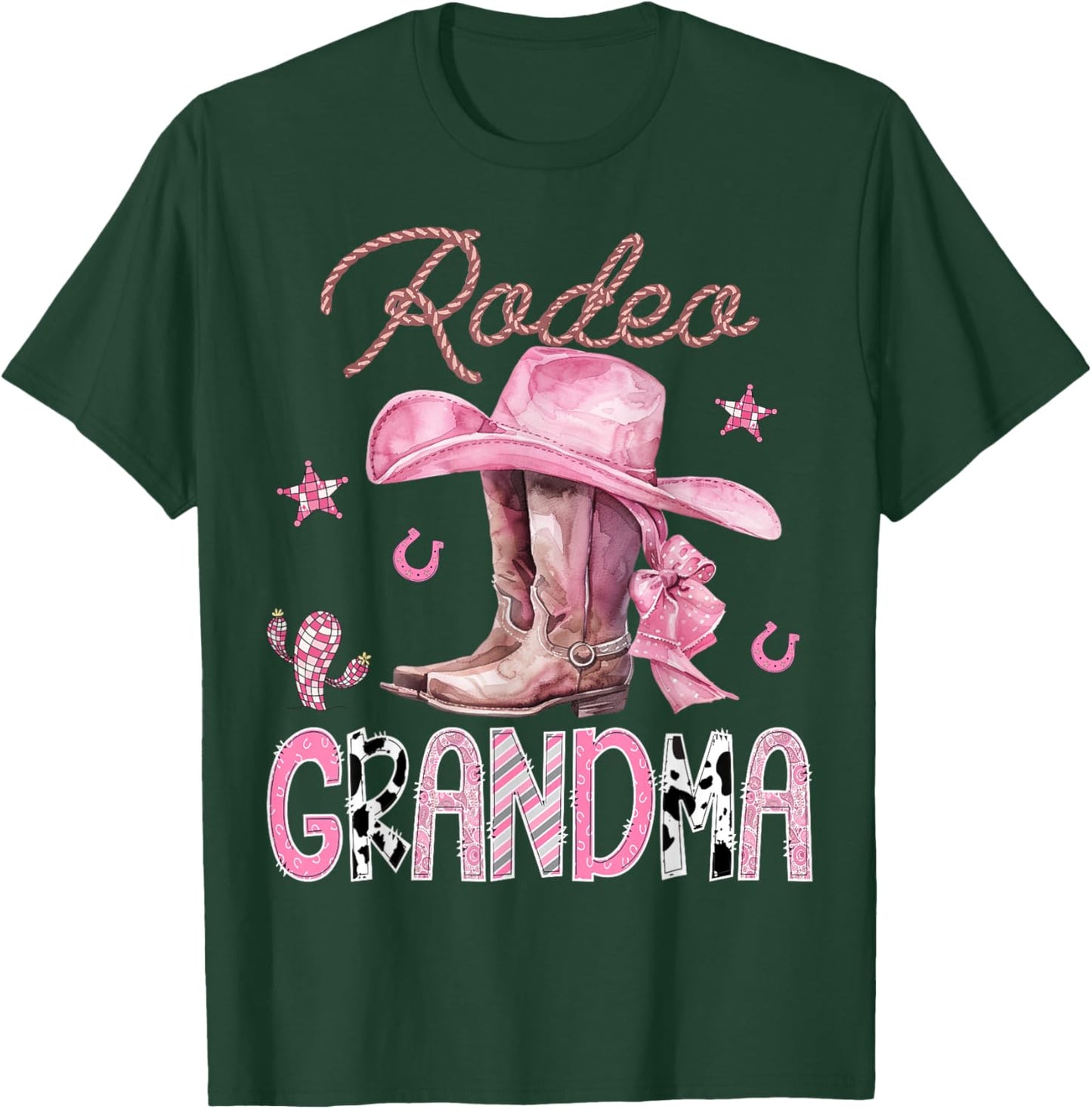 Rodeo Grandma Pink Boots Coquette CowGirl Birthday Party T-Shirt - T-Shirt | Forest
