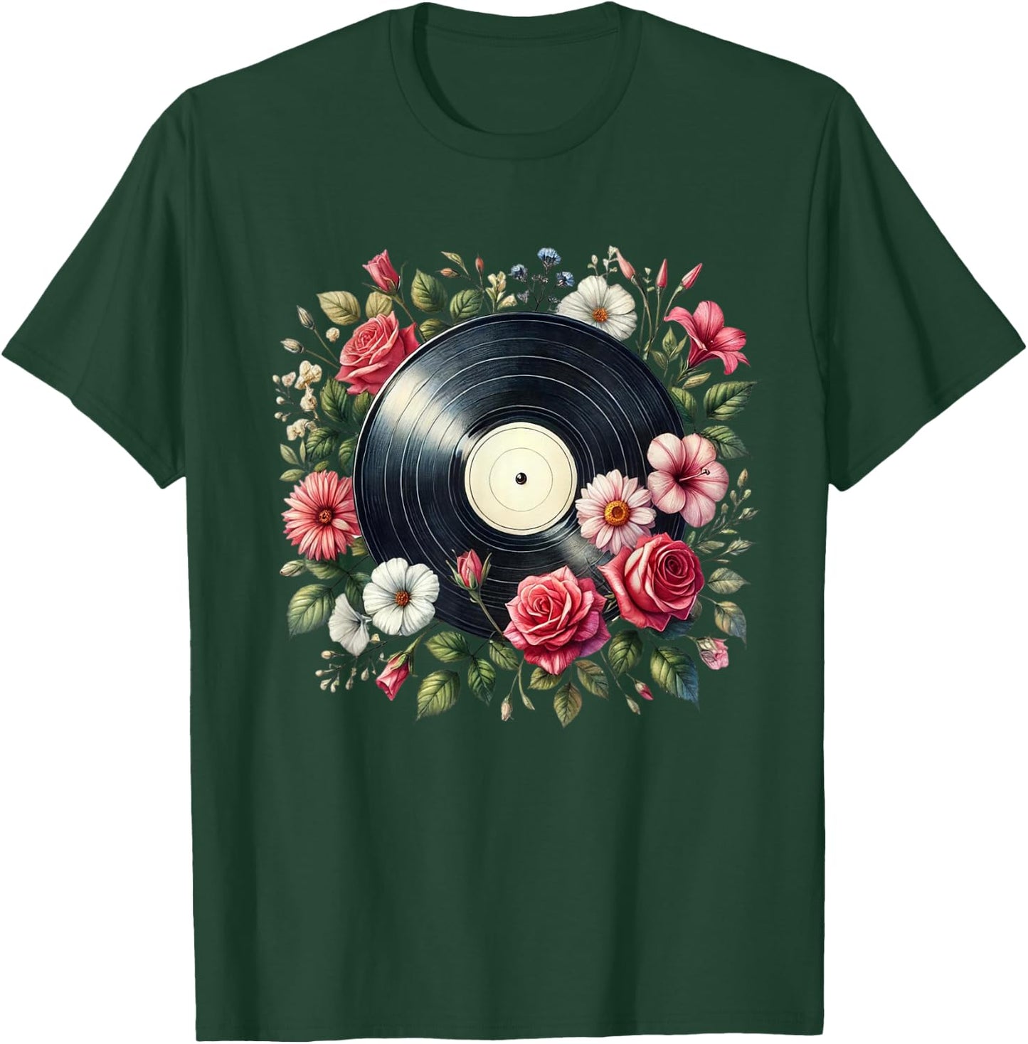 Vinyl Record Flower Men Disc Jockey Vinyl Lover T-Shirt - T-Shirt | Forest
