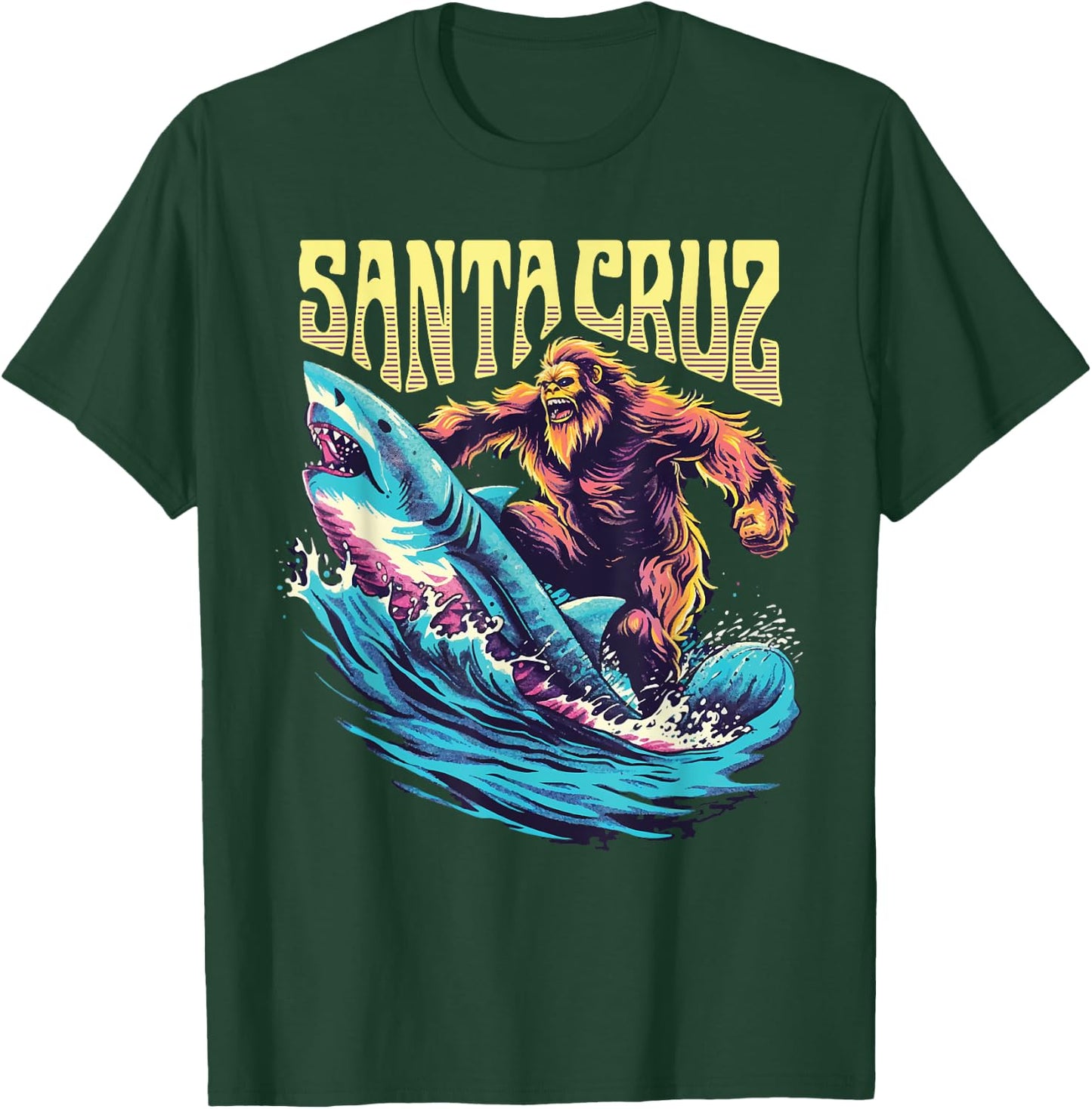 Santa Cruz California Summer Surfing Bigfoot Shark Women Kids T-Shirt - T-Shirt | Forest