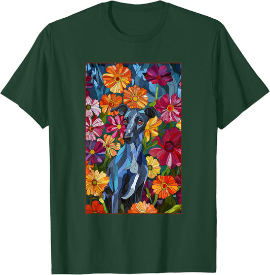Italian Greyhound Stained Glass Leadlight Artistic Design T-Shirt - T-Shirt | Forest
