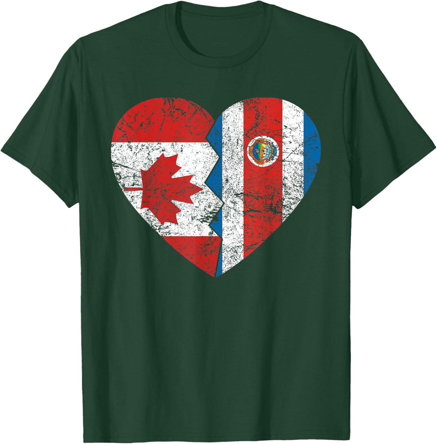 Costa Rican Canadian Flags Heart | Canada Costa Rica Roots T-Shirt - T-Shirt | Forest