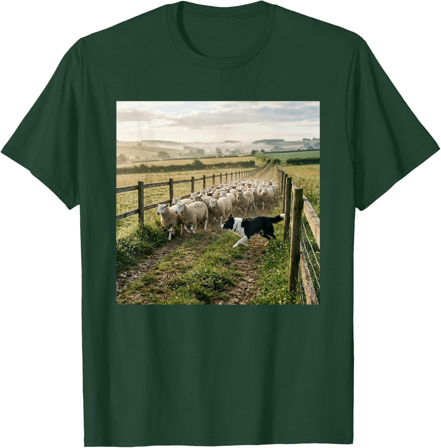 Border Collie Herding Sheep Countryside Farm Scene T-Shirt - T-Shirt | Forest