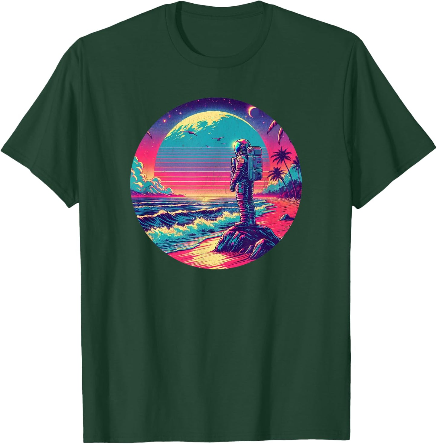 Synthwave Astronaut on the Beach, 1980s Retro T-Shirt - T-Shirt | Forest