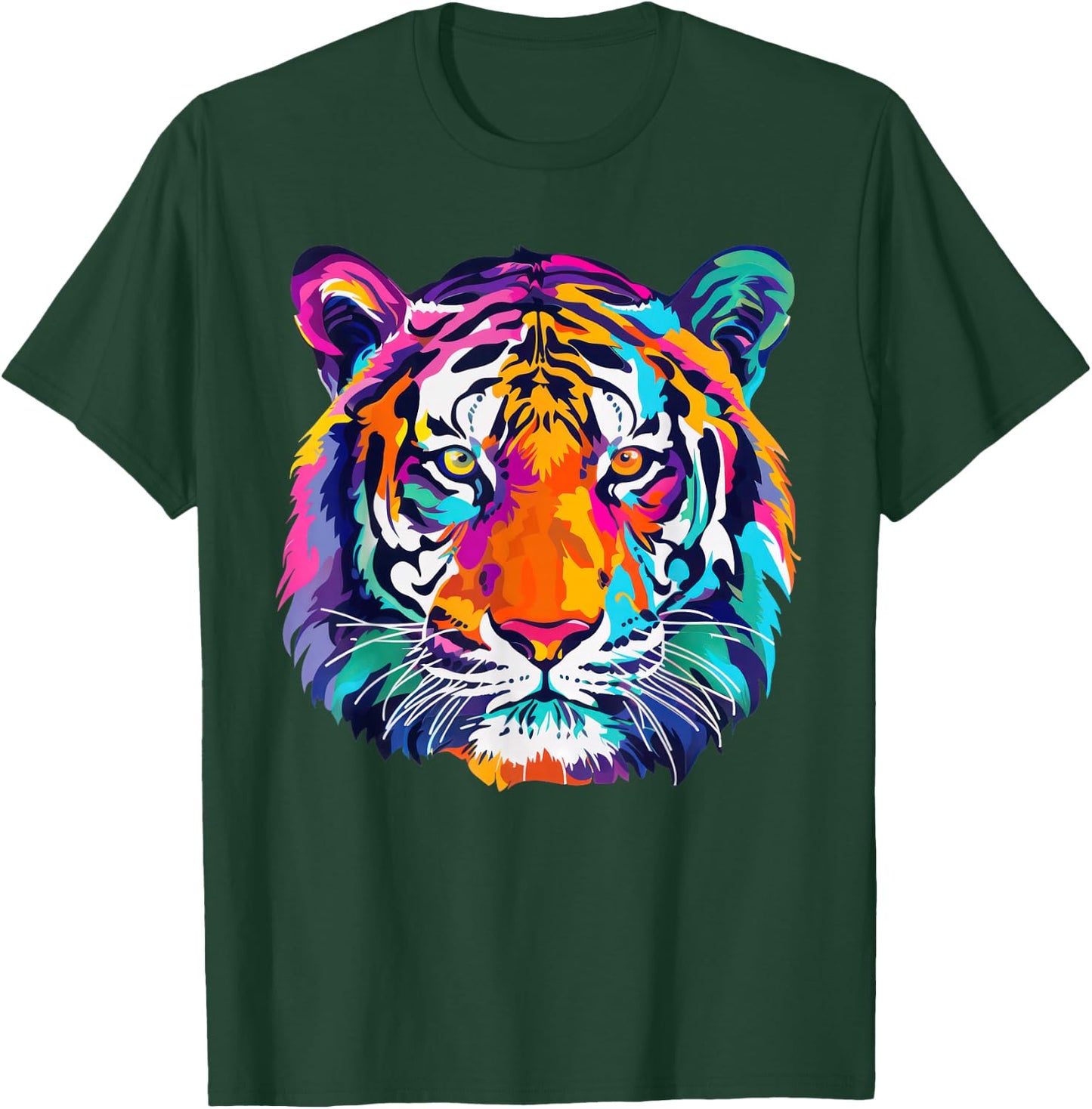 tigerco. Colorful Tiger Graphic , Black, Small, Short Sleeve, Classic Fit T-Shirt - T-Shirt | Forest