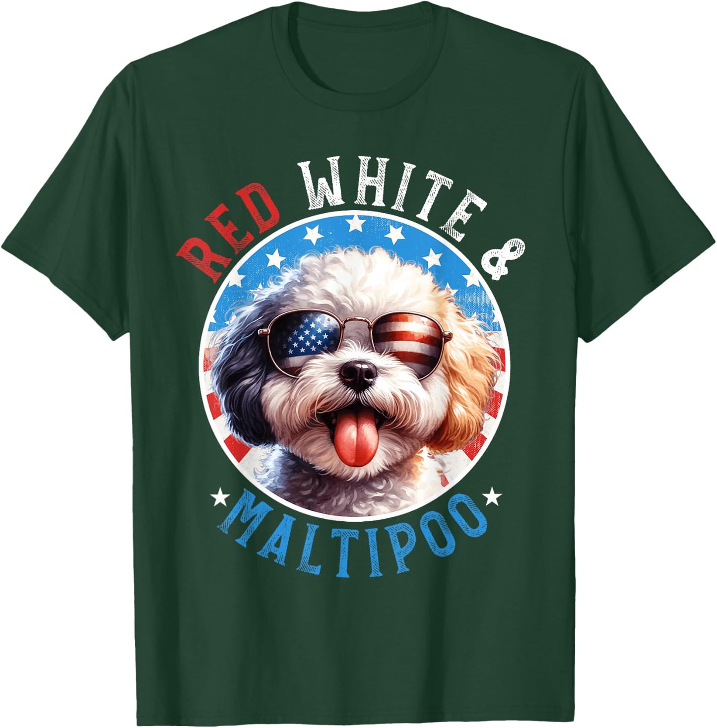 Maltipoo Dog 4th of July Red White and Maltipoo Lovers Men Women Kids T-Shirt - T-Shirt | Forest