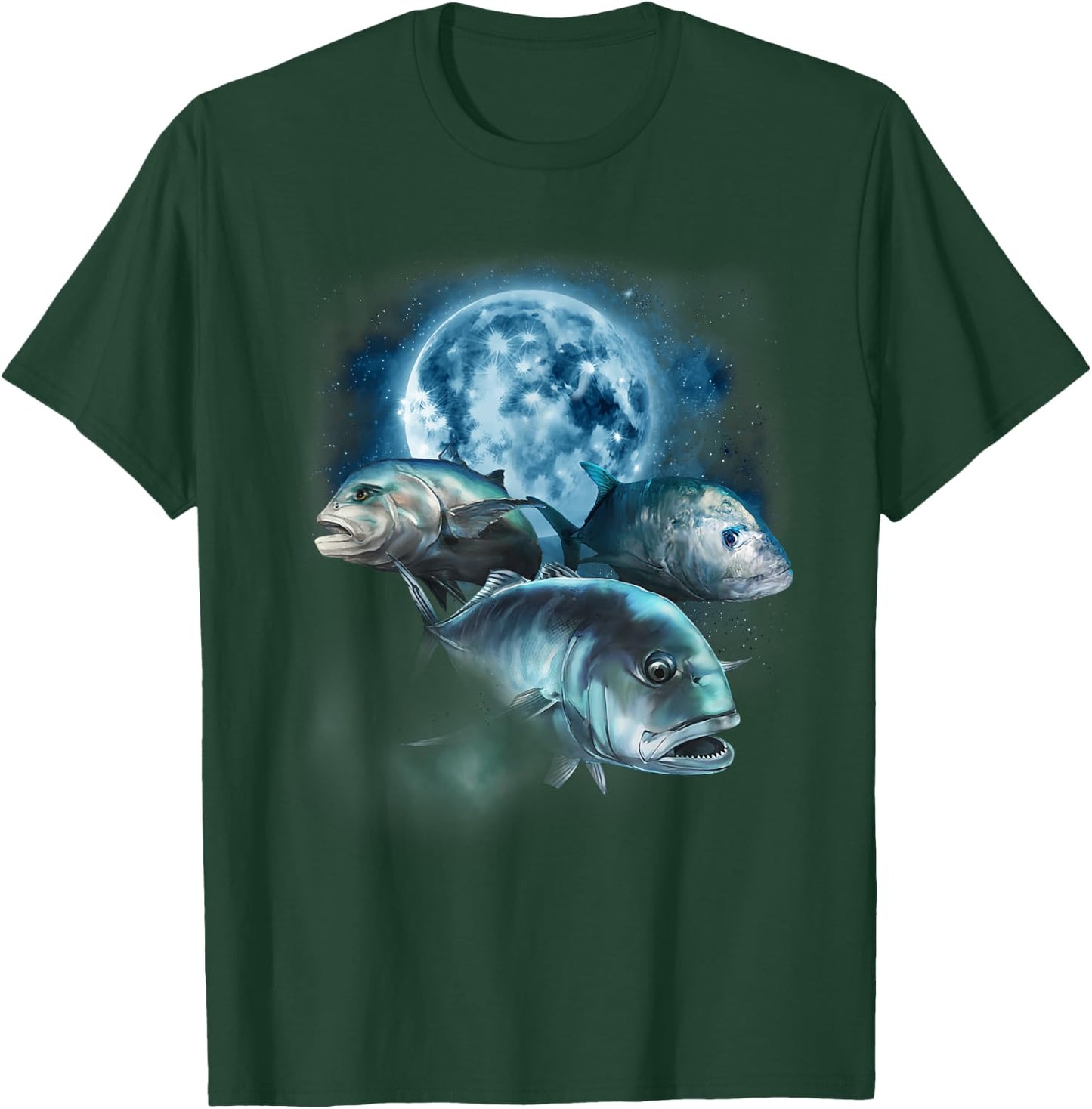 Ulua Fishing Shirt - Trevally Fish Howling at the Moon T-Shirt - T-Shirt | Forest