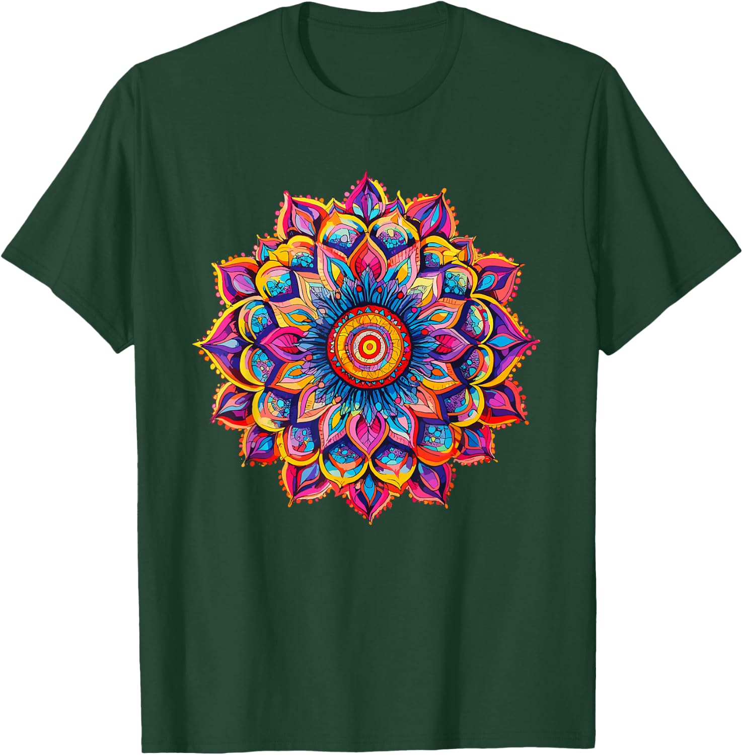 Vibrant Lotus Mandala Bohemian Chakra Symbol for Meditation T-Shirt - T-Shirt | Forest
