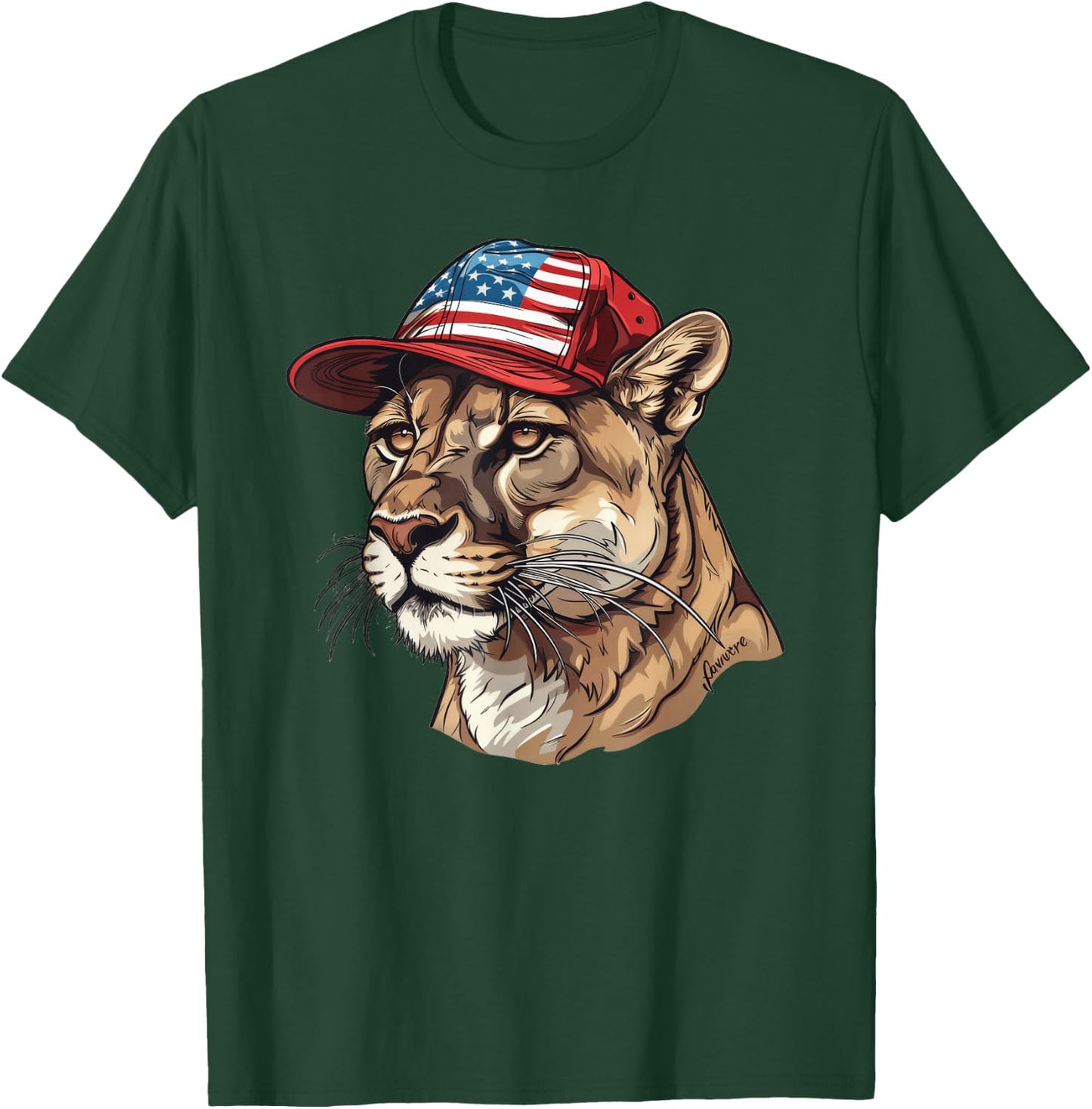 Mountain Lion With USA Hat T-Shirt - T-Shirt | Forest