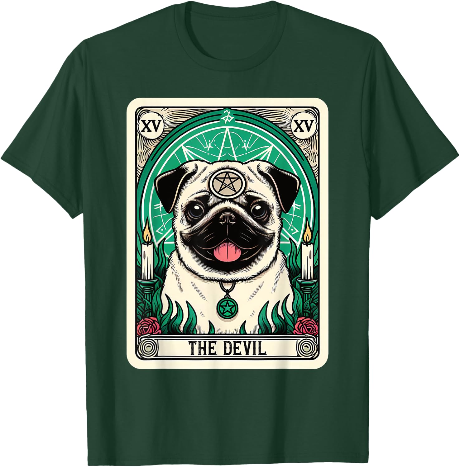 Tarot Card Dog The Devil, Satanic Goth Halloween Pug Women T-Shirt - T-Shirt | Forest