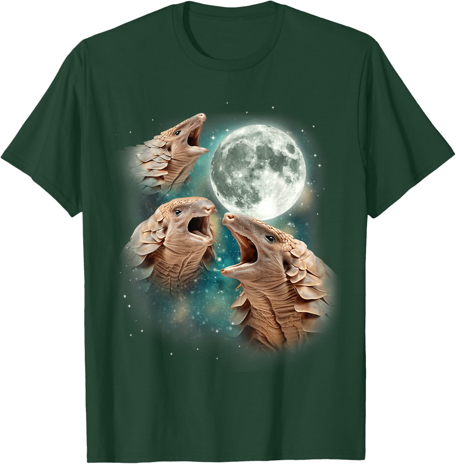Three Pangolin Moon | 3 Wild Pangolins Howling In The Night T-Shirt - T-Shirt | Forest