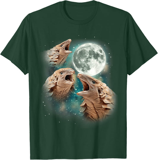 Three Pangolin Moon | 3 Wild Pangolins Howling In The Night T-Shirt - T-Shirt | Forest