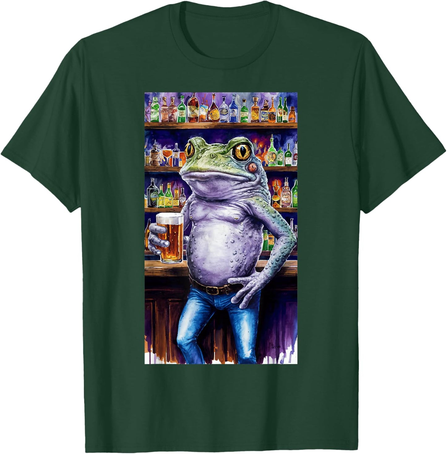 Frog Standing In A Bar Holding A Beer Adult Image T-Shirt - T-Shirt | Forest