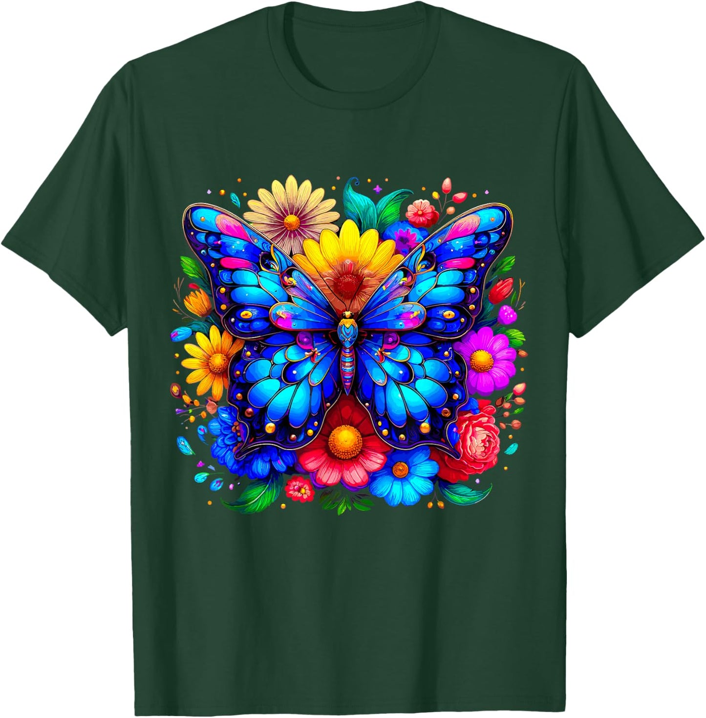 Butterfly and Flowers T-Shirt - T-Shirt | Forest