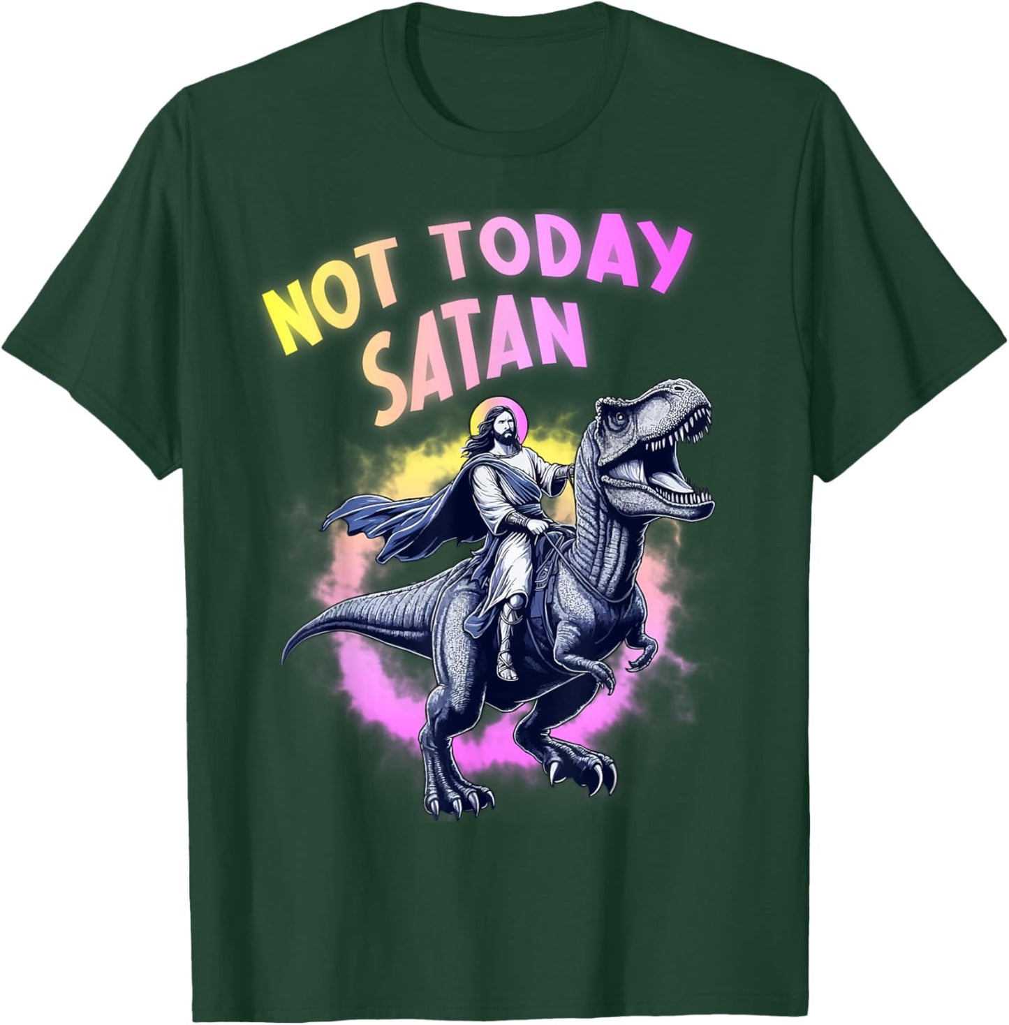 Not Today Satan Christian Humor Funny Jesus & Dinosaurus T-Shirt - T-Shirt | Forest