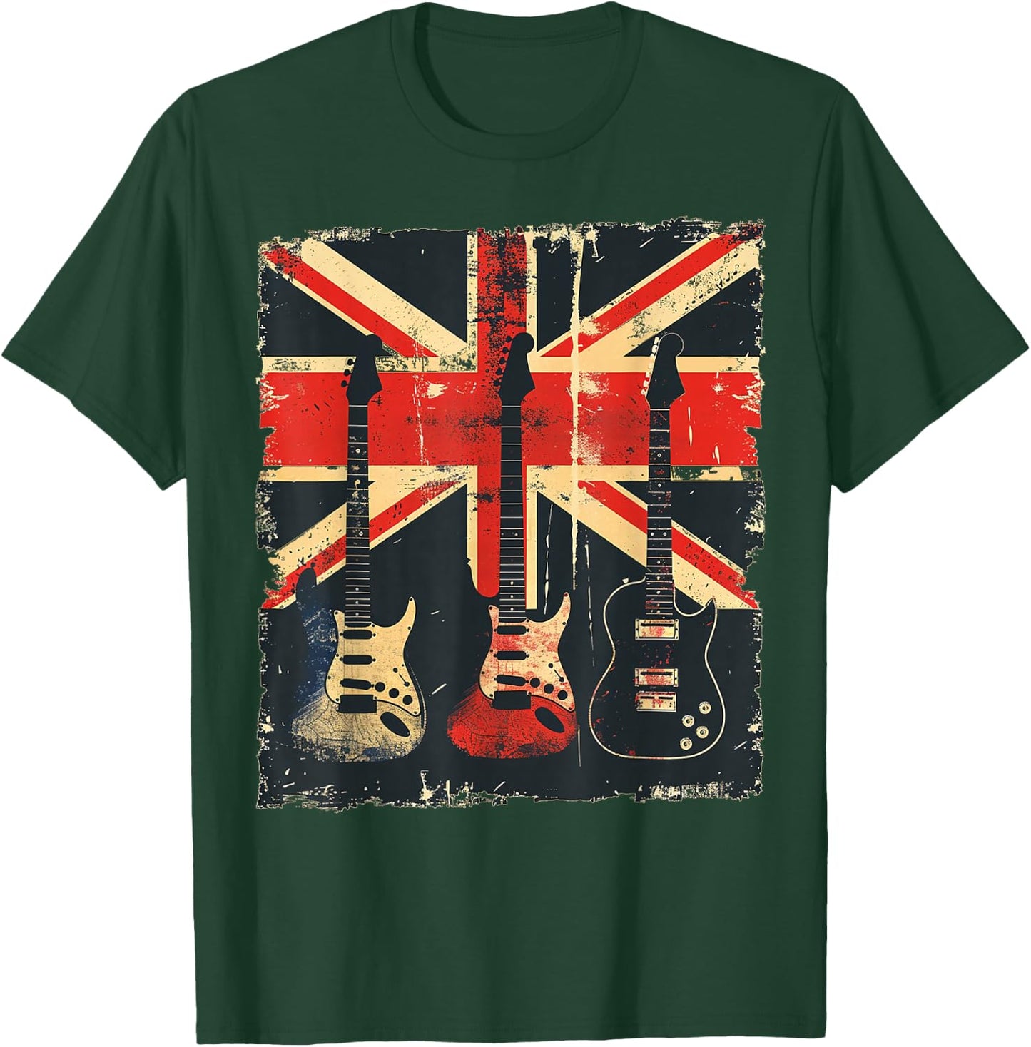 Vintage Guitar British Jack Union Flag Rock Guitarist T-Shirt - T-Shirt | Forest