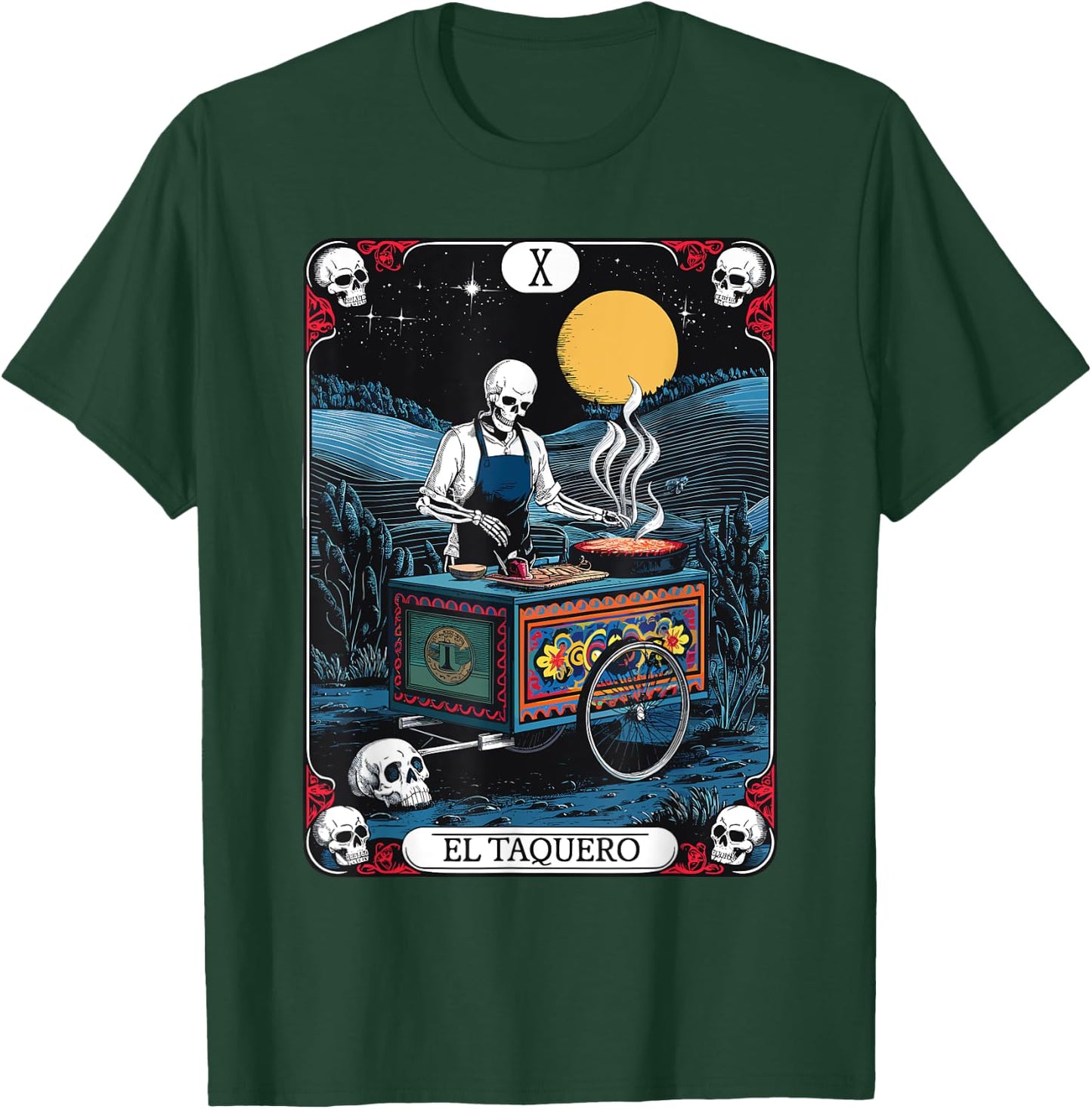 Gothic Tarot El Taquero Skeleton Taco Chef T-Shirt - T-Shirt | Forest