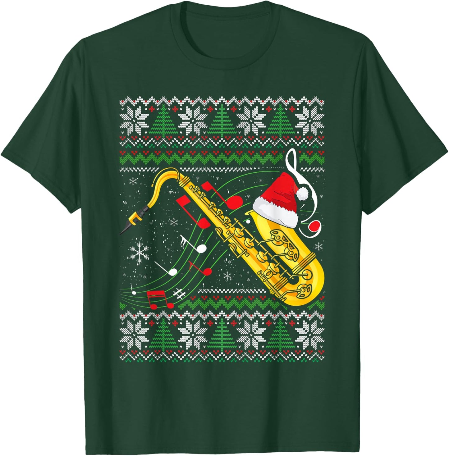 Saxophone Music Lover Xmas Ugly Saxophone Christmas T-Shirt - T-Shirt | Forest