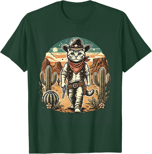 Meowdy Cat Funny Texas Cat Vintage Country Music Cat Cowboy T-Shirt - T-Shirt | Forest