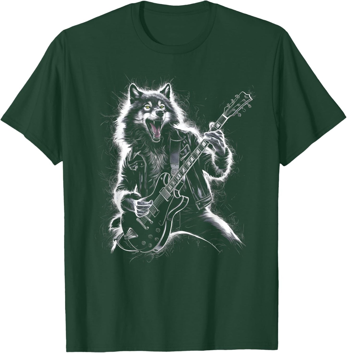 Wolf Playing Guitar Rocker Dog Playing Guitar Rock T-Shirt - T-Shirt | Forest
