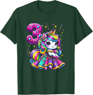 Unicorn Princess 3rd Birthday 3 Year Old Party Girls Outfit T-Shirt - T-Shirt | Forest