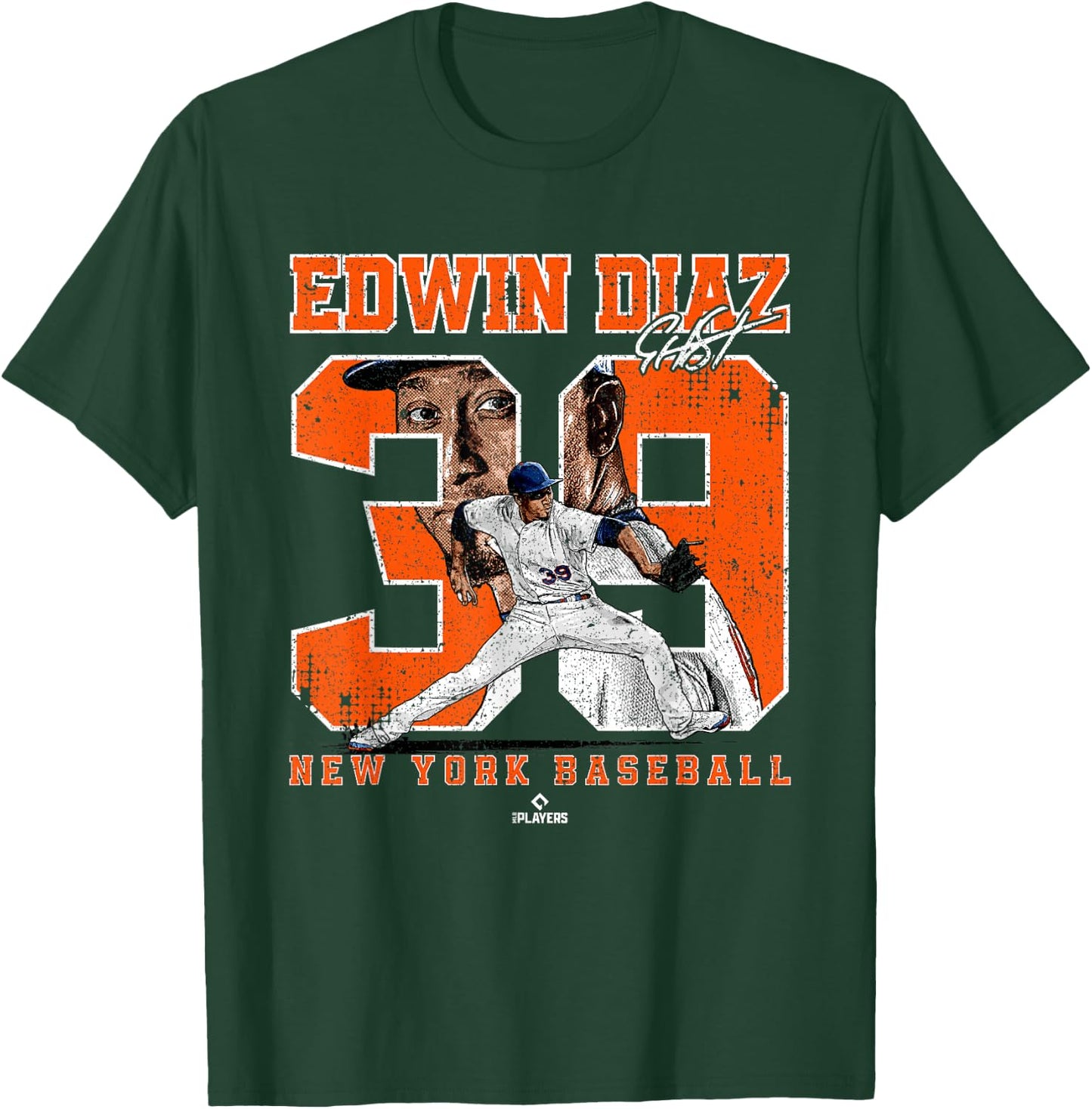 Number and Portrait Edwin Diaz New York MLBPA T-Shirt - T-Shirt | Forest