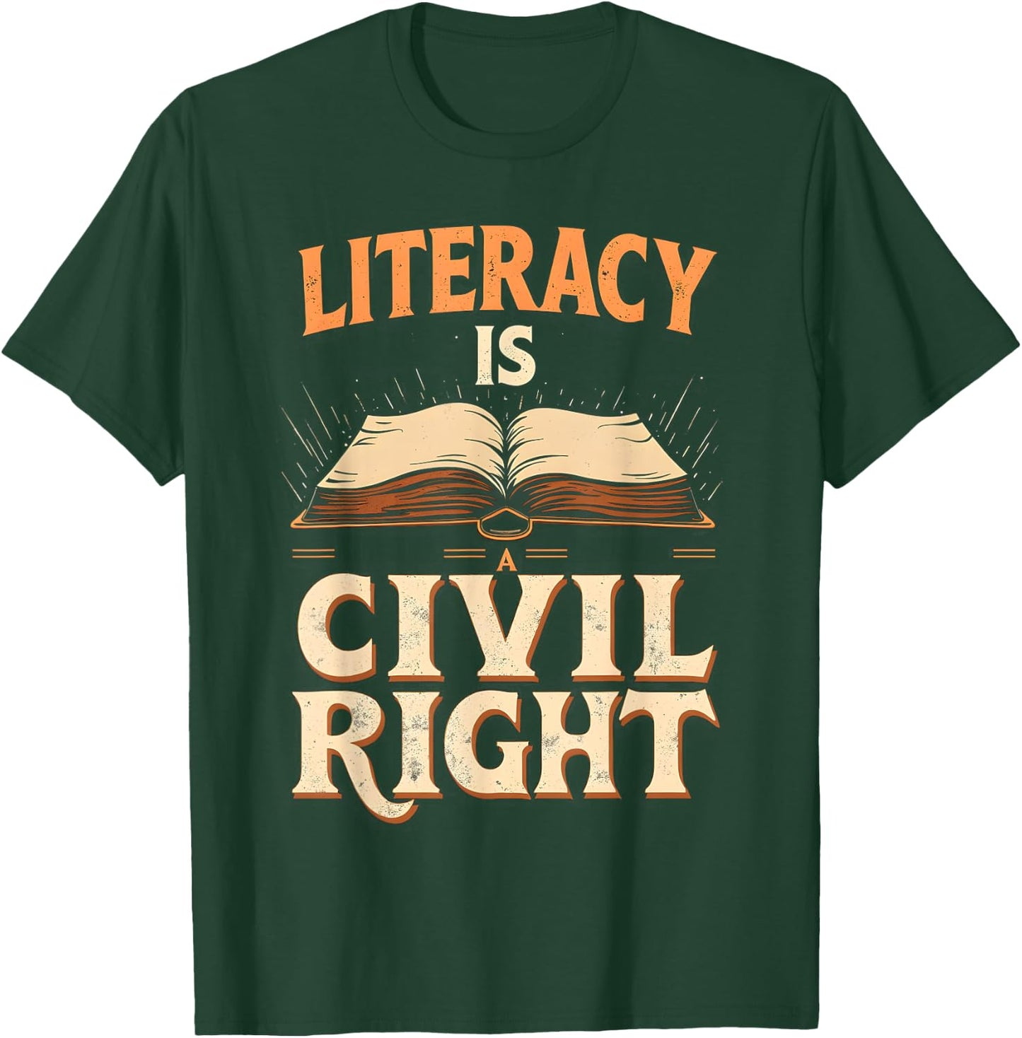 Vintage Retro Literacy Is A Civil Right Funny Teacher T-Shirt - T-Shirt | Forest