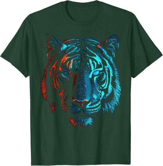 Tiger in Red and Blue - Animal Art Tiger T-Shirt - T-Shirt | Forest