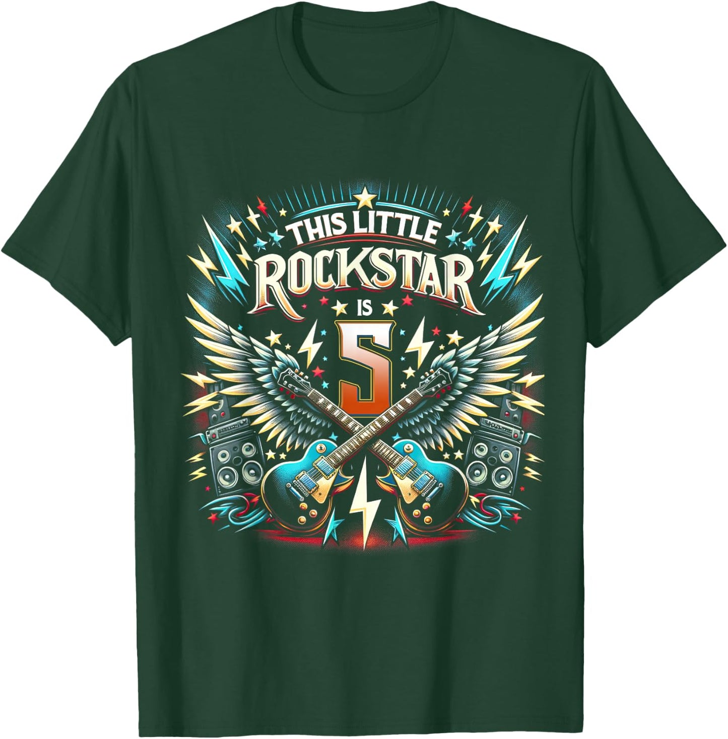 5th Birthday Rockstar Rock Music T-Shirt - T-Shirt | Forest
