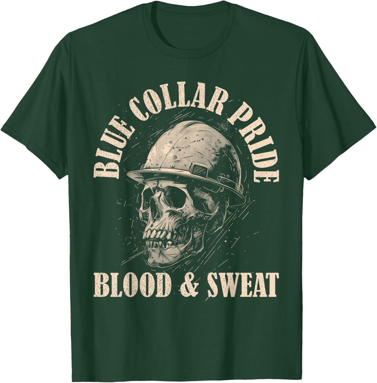 Blue Collar Pride Construction Iron Worker Skull Blue Collar T-Shirt - T-Shirt | Forest