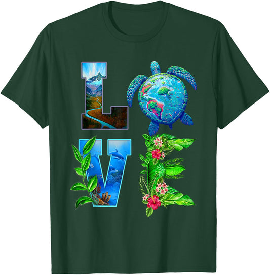 Love World Earth Day Planet Anniversary Turtle T-Shirt - T-Shirt | Forest