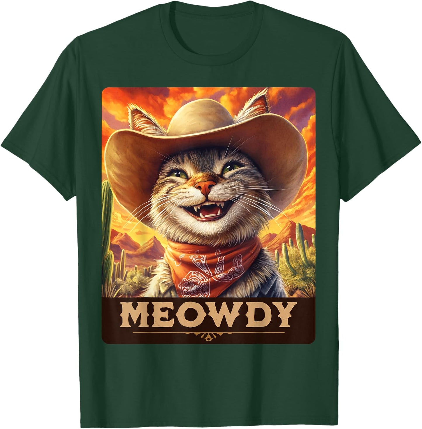 Meowdy, Cowboy: A Furry Friend in the Wild West, cat T-Shirt - T-Shirt | Forest