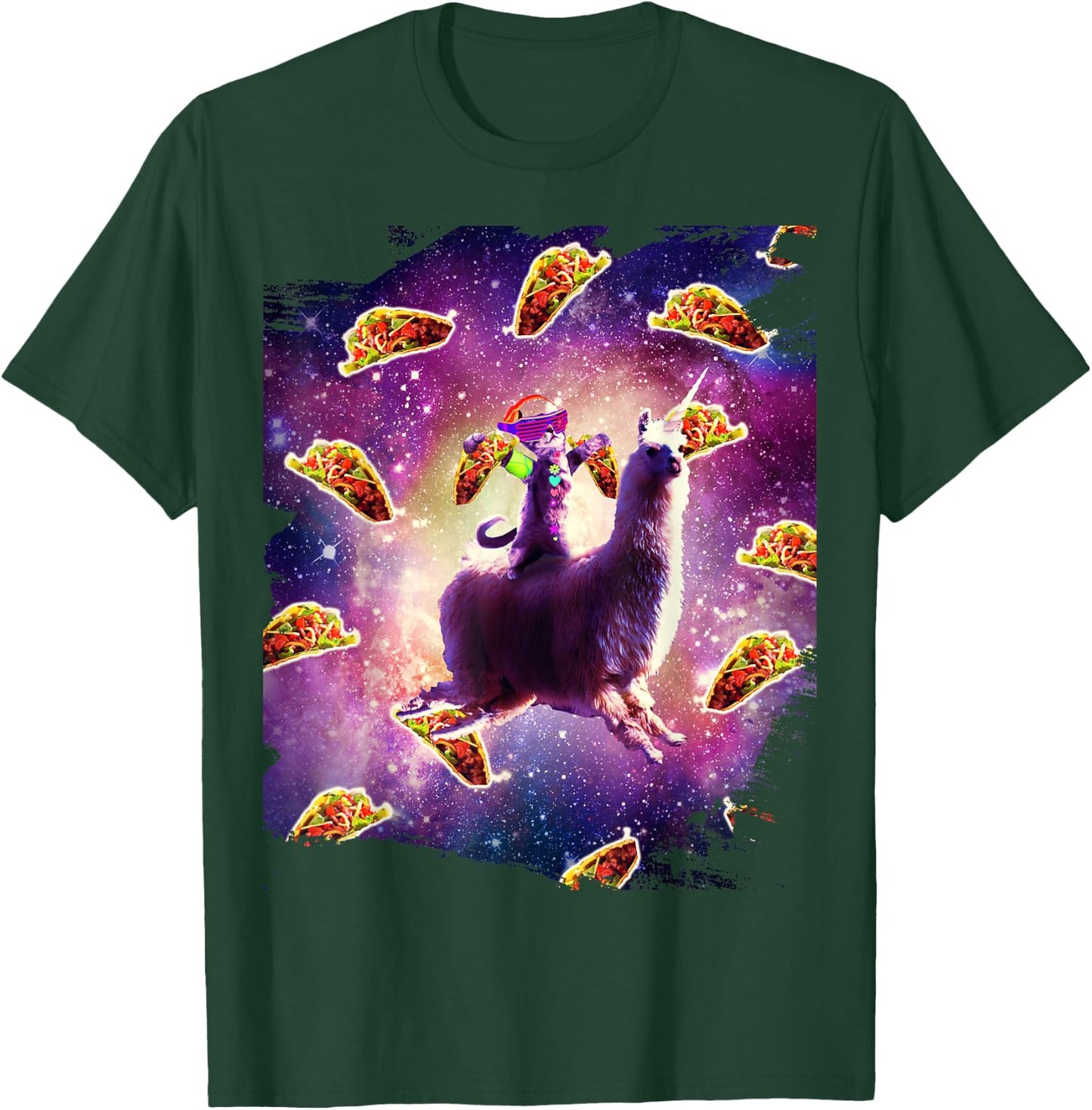 Rave Space Cat On Llama Unicorn - Taco T-Shirt - T-Shirt | Forest