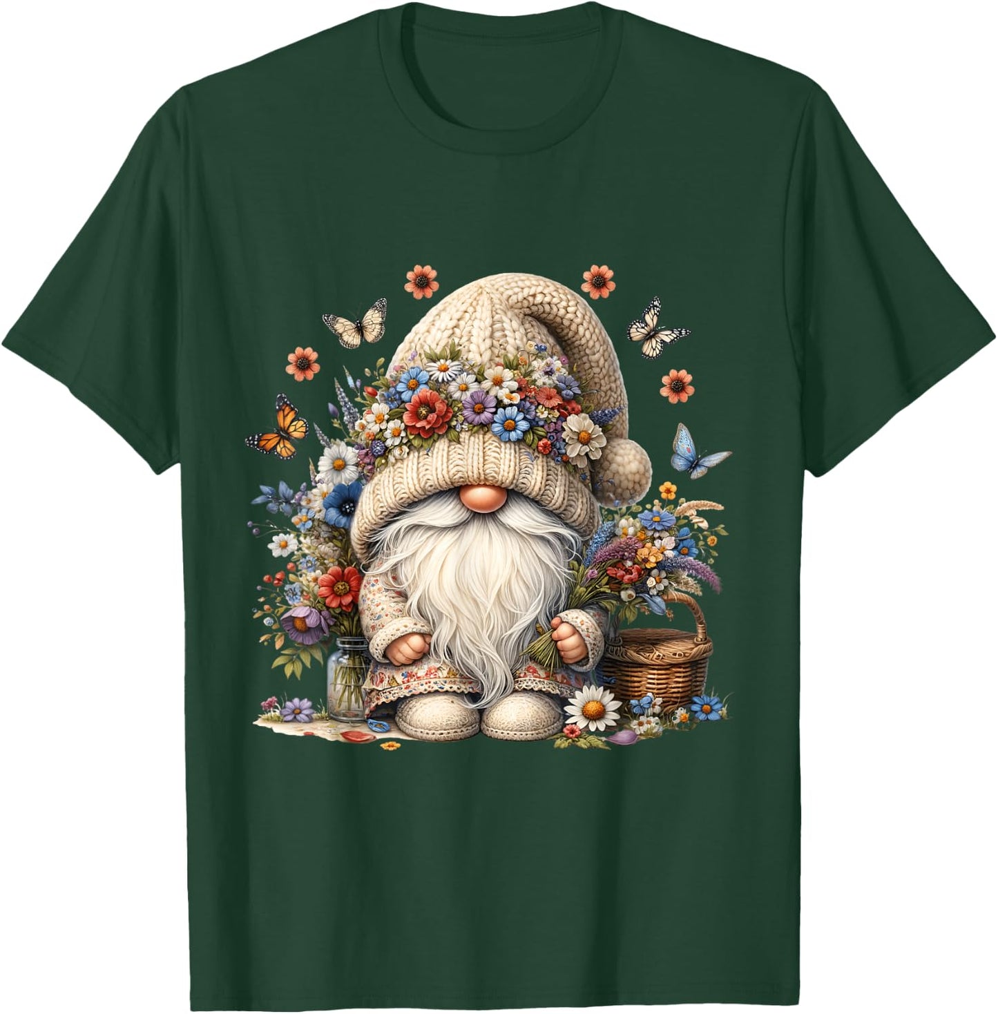 Wildflower Butterfly Gnome In Summer Boho Dress Cute Floral T-Shirt - T-Shirt | Forest